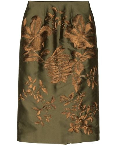 Biyan Embroidered High-waisted Skirt - Green