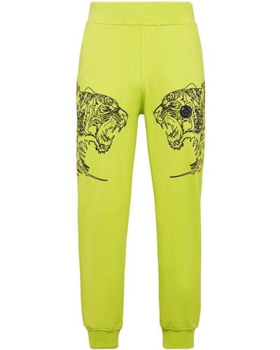 Philipp Plein Tiger-print Cotton Track Trousers - Yellow
