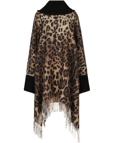 Dolce & Gabbana Cashmere And Wool Poncho With Fringing - Brown
