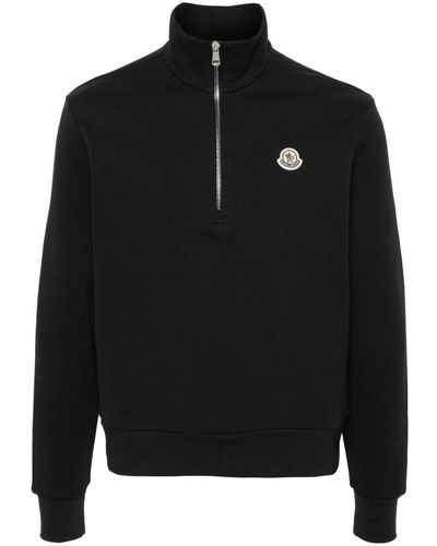 Moncler Sweater Met Logo-applicatie En Halve Rits - Zwart