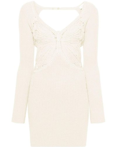 Blumarine Butterfly-embroidered Ribbed Midi Dress - White