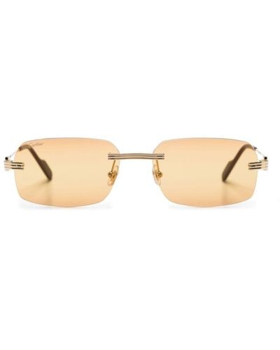 Cartier Logo-plaque Rectangle-frame Sunglasses - Natural