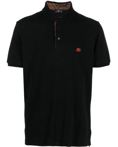 Etro Logo-embroidered Cotton Polo Shirt - Black