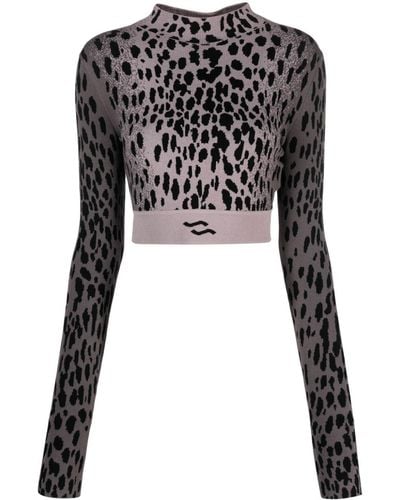 Ssheena Hyena-pattern Cropped Sweater - Black