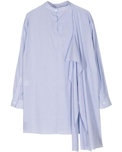 Y's Yohji Yamamoto Striped Asymmetric Cotton Shirt - Blue