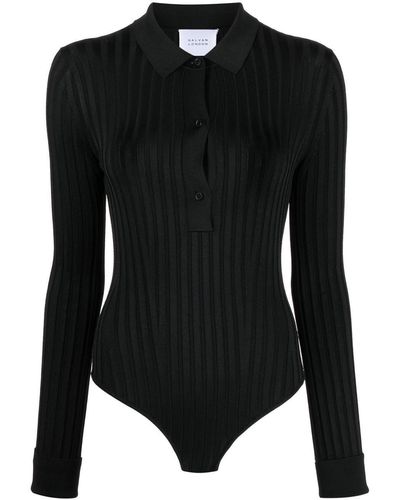 Galvan London Stripe-print Long-sleeve Bodysuit - Black