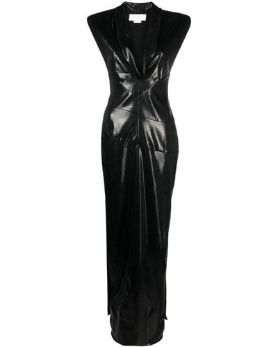 Genny Plunging V-neck Long Dress - Black