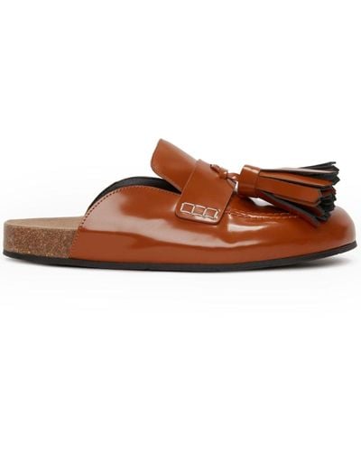 JW Anderson Patent Leather Tassel Mules - Brown