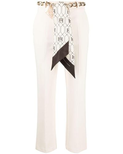 Elisabetta Franchi Scarf-embellished Crepe Trousers - White