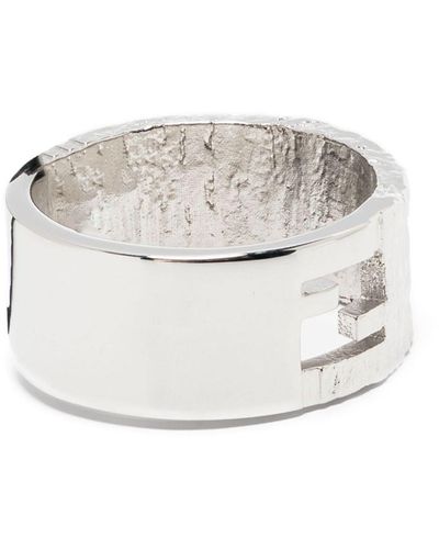 Fendi Ff-motif Wide-brand Ring - White