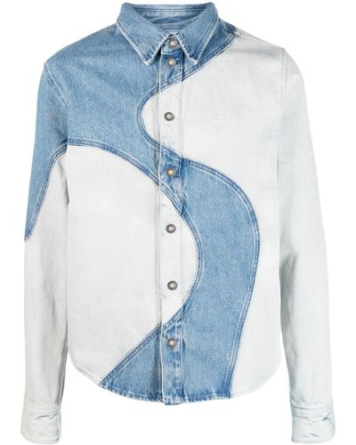 Off-White c/o Virgil Abloh Wave Patchwork Denim Shirt Jacket - Blue