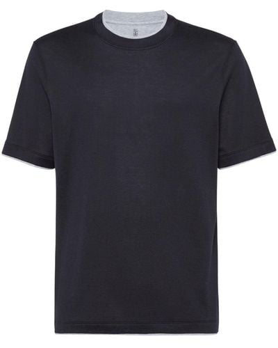 Brunello Cucinelli Jersey-T-Shirt mit Kontrastdetails - Schwarz