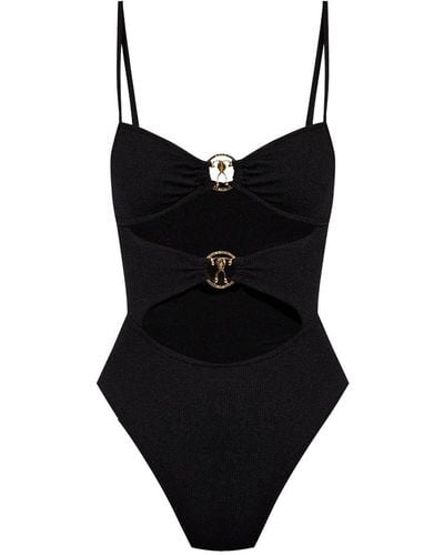 Moschino Logo-plaque Cut-out Swimsuit - Black