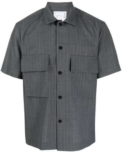 Sacai Pinstriped Wool-blend Shirt - Grey