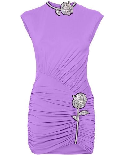 David Koma Floral-detailed Ruched Minidress - Purple