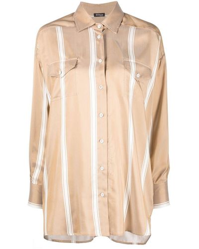 Kiton Stripe-print Silk Shirt - Natural