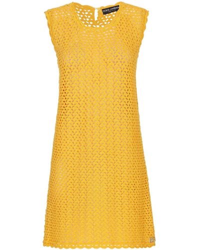 Dolce & Gabbana Sleeveless Crochet-knit Mini Dress - Yellow