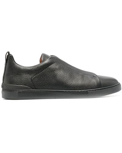 Zegna Panelled Leather Slip-on Sneakers - Black