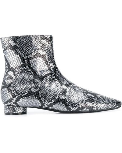 Balenciaga Oval Block-heel Snakeskin-embossed Leather Ankle Boots - Metallic