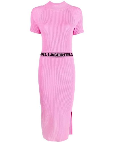 Karl Lagerfeld Vestido de punto con logo en la cinturilla - Rosa