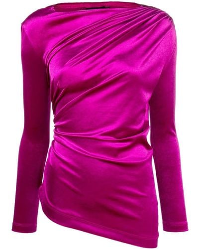 Atlein Gathered Velvet Long-sleeve Top - Pink