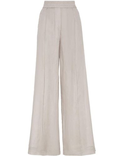 Brunello Cucinelli Elasticated-waist Linen Trousers - White