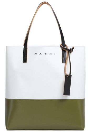 Marni Zweifarbiger Shopper mit Logo-Print - Grün
