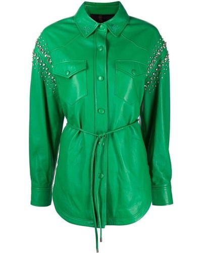 Philipp Plein Stud-embellished Leather Shirt - Green