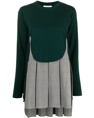 Enfold Fein gestrickter Pullover im Layering-Look - Grün