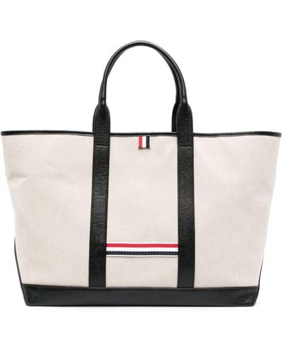 Thom Browne Medium Rwb-stripe Tote Bag - White