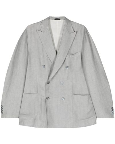 Brioni Double-breasted Linen Blend Blazer - Grey