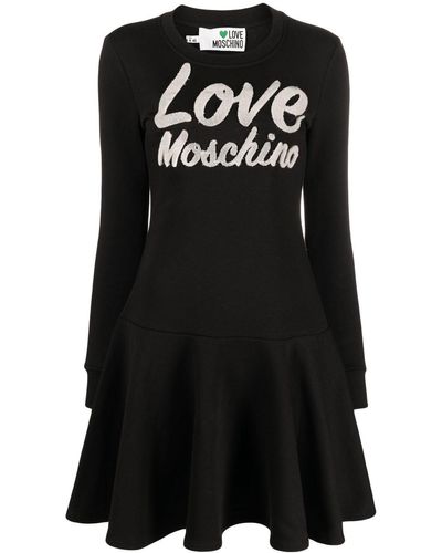 Love Moschino Robe évasée à logo imprimé - Noir