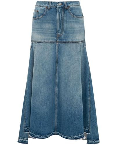 Victoria Beckham Patched Denim Midi Skirt - Blue