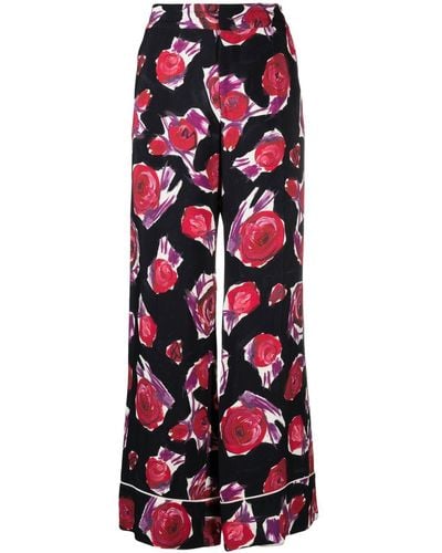 Marni Floral-print Wide-leg Trousers - Red
