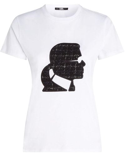 Karl Lagerfeld Profile T-Shirt mit rundem Ausschnitt - Weiß