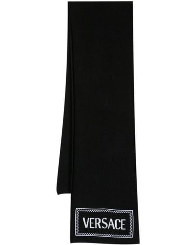 Versace Écharpe à logo en maille intarsia - Noir