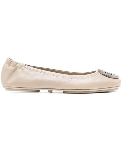 Tory Burch Minnie Leather Ballerina Shoes - Natural