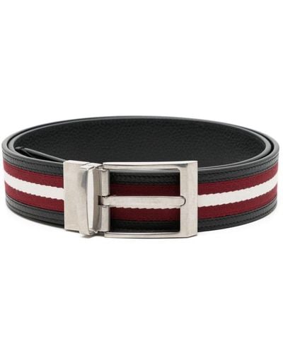 Bally Striped Leather Belt - Black