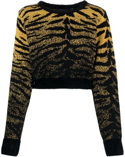 Gcds Lurex-detail Zebra-jacquard Cropped Sweater - Black