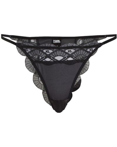 Karl Lagerfeld Logo-embroidered Lace Brazilian Briefs - Black