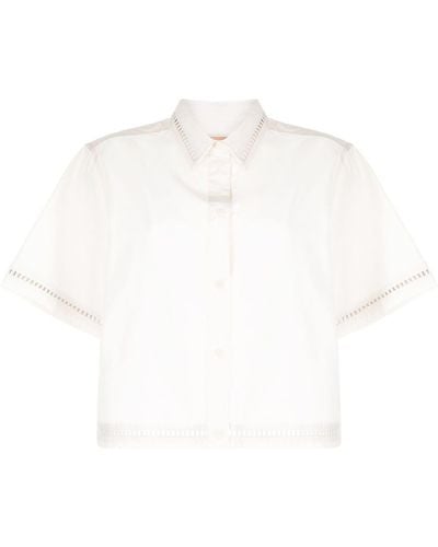 Yves Salomon Kurzärmeliges Cropped-Hemd - Weiß