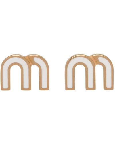 Miu Miu Pendientes con placa del logo - Blanco
