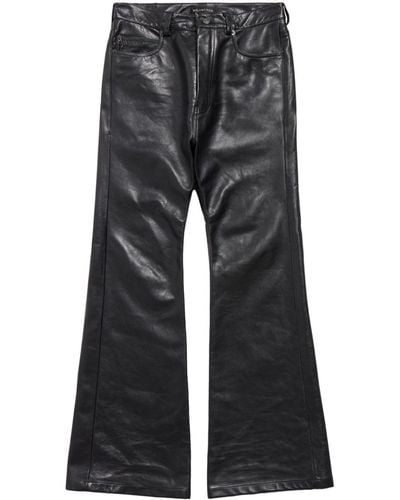 Balenciaga Pantalon en cuir à coupe évasée - Noir