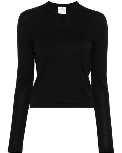 Courreges Logo-embroidered Ribbed Top - Black