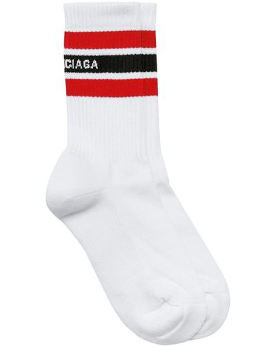 Balenciaga Striped Logo-print Crew Socks - White