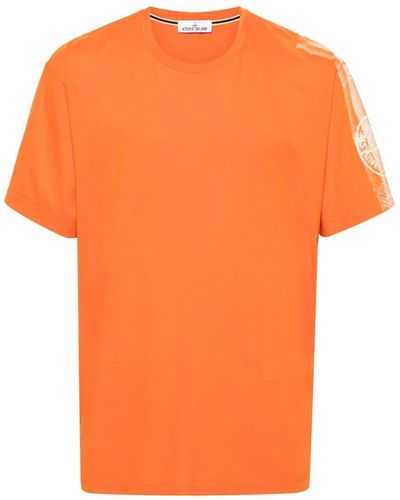 Stone Island Logo-print Cotton T-shirt - Orange