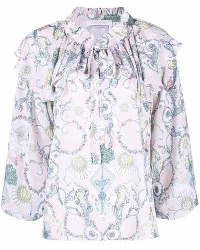 See By Chloé Baroque-print Ruffled Blouse - Pink