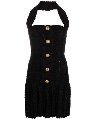 Balmain Tweed Halterneck Mini Dress - Black
