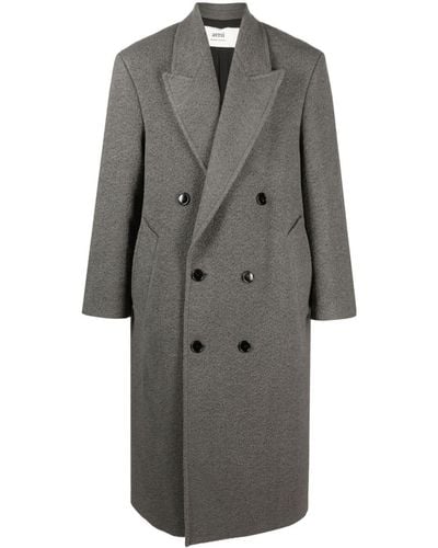 Ami Paris Double-breasted Long Coat - Grey