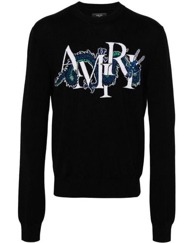 Amiri Logo-jacquard Wool-blend Jumper - Black